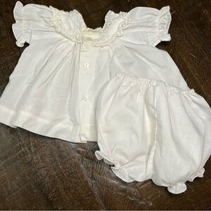 Vintage newborn Embellished smocked Bishop dress and Diaper Cover Set lace